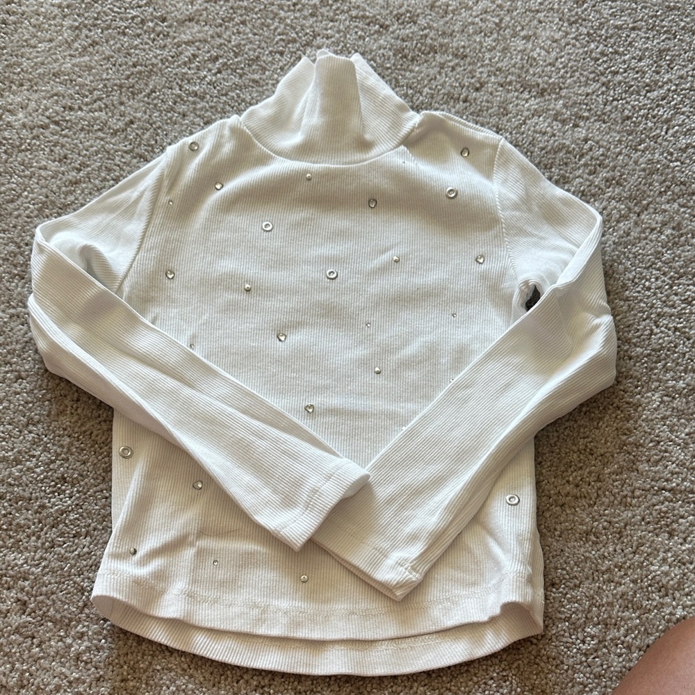 Zara White Embellished Long Sleeve Tee